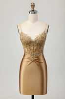 Load image into Gallery viewer, Sparkly Golden Tight Corset Short Homecoming Dress with Lace
