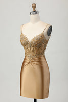 Load image into Gallery viewer, Sparkly Golden Tight Corset Short Homecoming Dress with Lace