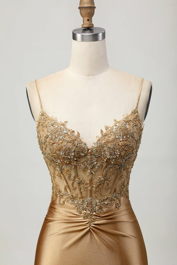 Sparkly Golden Tight Corset Short Homecoming Dress with Lace