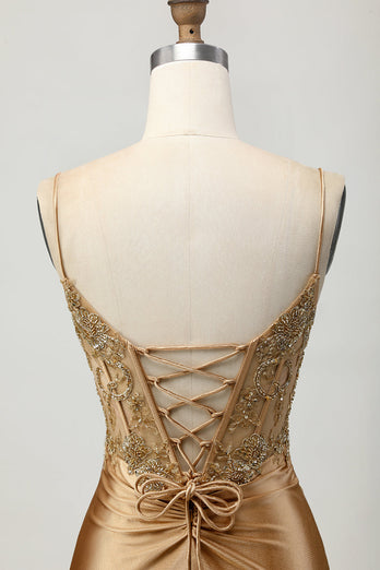 Sparkly Golden Tight Corset Short Homecoming Dress with Lace