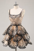 Load image into Gallery viewer, Sparkly Black and Apricot Sequins A Line Short Homecoming Dress