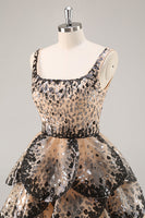 Load image into Gallery viewer, Sparkly Black and Apricot Sequins A Line Short Homecoming Dress