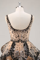 Load image into Gallery viewer, Sparkly Black and Apricot Sequins A Line Short Homecoming Dress