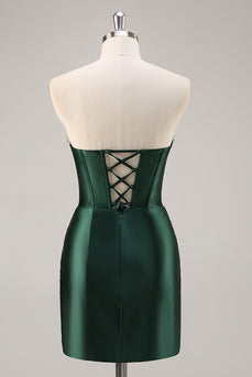 Sparkly Dark Green Bodycon Strapless Short Corset Homecoming Dress