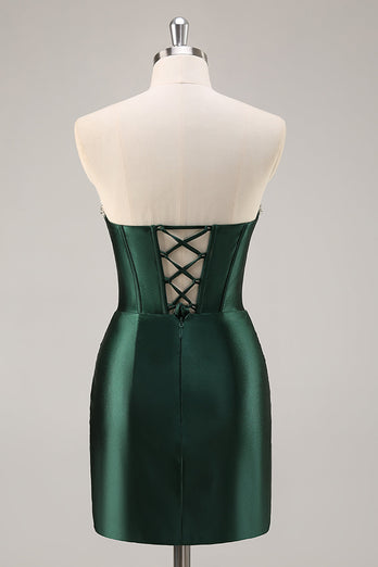 Sparkly Dark Green Bodycon Strapless Short Corset Homecoming Dress