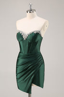 Load image into Gallery viewer, Sparkly Dark Green Bodycon Strapless Short Corset Homecoming Dress