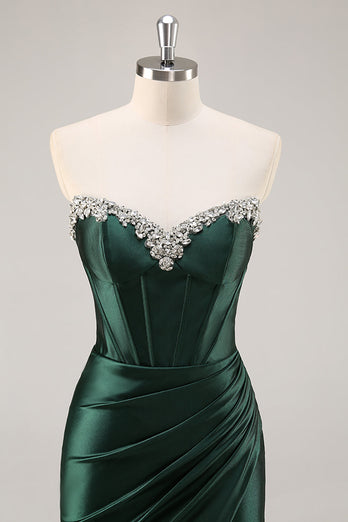Sparkly Dark Green Bodycon Strapless Short Corset Homecoming Dress