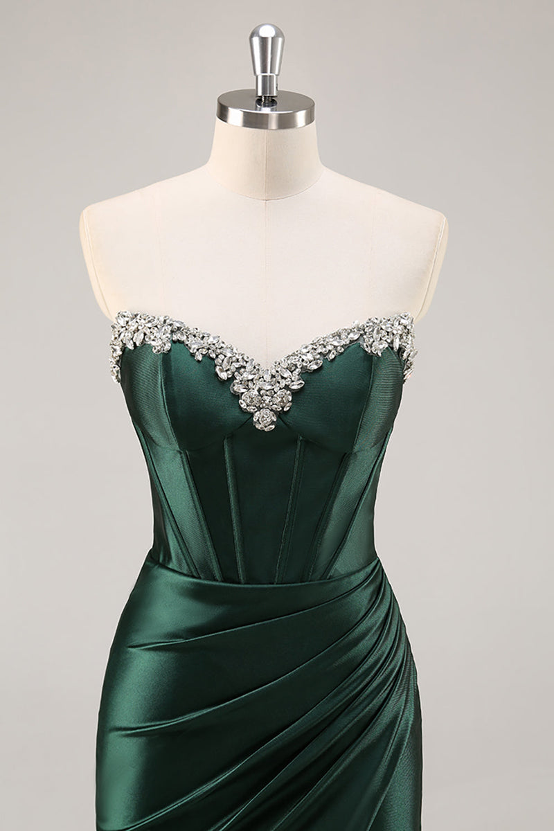 Load image into Gallery viewer, Sparkly Dark Green Bodycon Strapless Short Corset Homecoming Dress