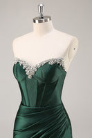 Load image into Gallery viewer, Sparkly Dark Green Bodycon Strapless Short Corset Homecoming Dress