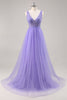 Load image into Gallery viewer, Sparkly Purple V-Neck A Line Long Prom Dress with Beading