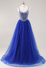 Load image into Gallery viewer, Sparkly Royal Blue Spaghetti Straps Long Prom Dress with Beading