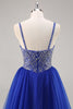 Load image into Gallery viewer, Sparkly Royal Blue Spaghetti Straps Long Prom Dress with Beading