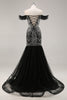 Load image into Gallery viewer, Sparkly Black Off the Shoulder Mermaid Long Beaded Prom Dress