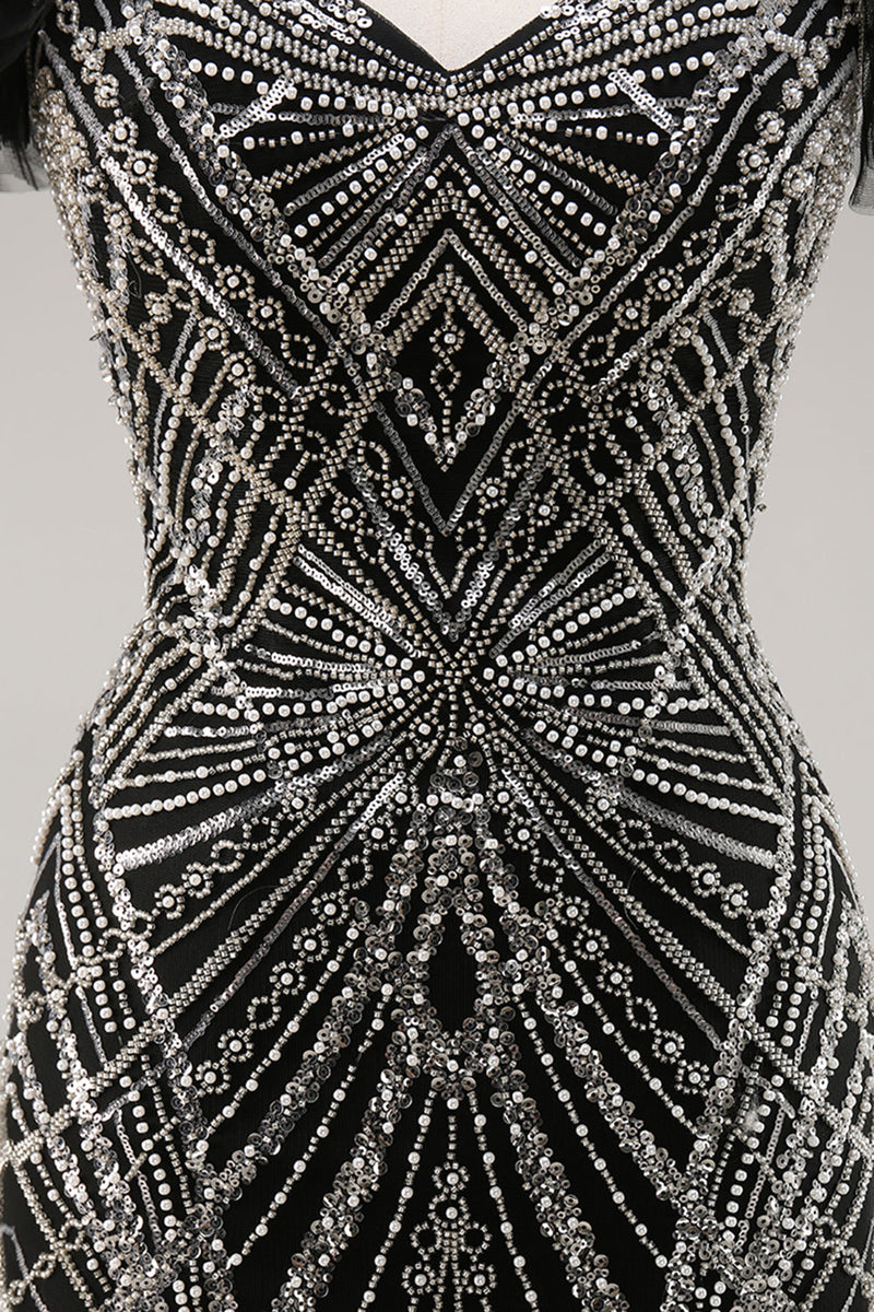 Load image into Gallery viewer, Sparkly Black Off the Shoulder Mermaid Long Beaded Prom Dress