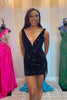 Load image into Gallery viewer, Sparkly Black Tight Sequins Short Homecoming Dress with Fringes