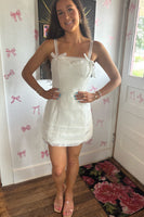 Load image into Gallery viewer, White Bodycon Tweed Short Homecoming Dress With Bows