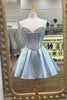 Load image into Gallery viewer, Black A Line Satin Beaded Short Corset Homecoming Dress with Bow