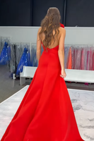 Load image into Gallery viewer, Red Satin Bodycon Halter High Low Homecoming Dress with Cape