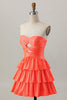 Load image into Gallery viewer, Sparkly Orange Beaded Tiered Cut Out A Line Short Homecoming Dress