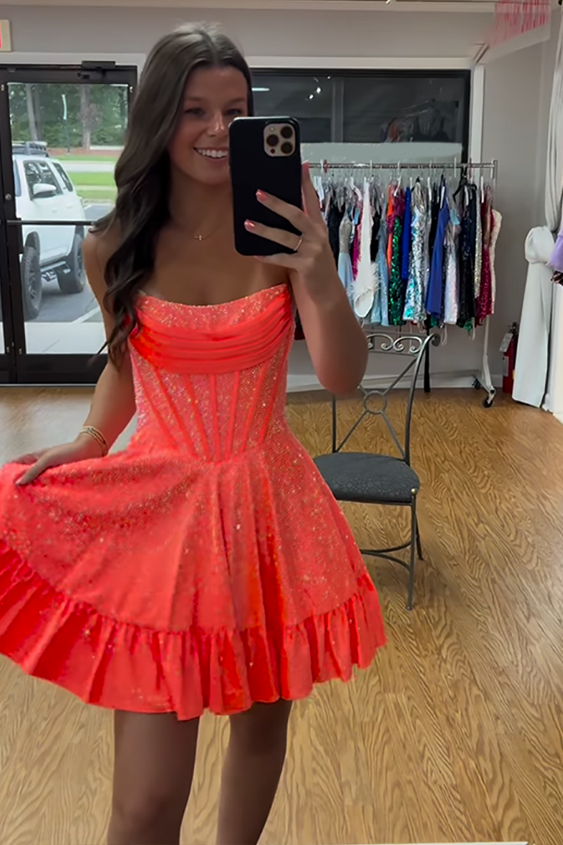 Load image into Gallery viewer, Sparkly Yellow A Line Beaded Short Corset Homecoming Dress with Ruffles