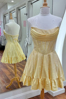 Load image into Gallery viewer, Sparkly Yellow A Line Beaded Short Corset Homecoming Dress with Ruffles