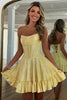 Load image into Gallery viewer, Sparkly Yellow A Line Short Corset Homecoming Dress with Beading