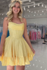 Load image into Gallery viewer, Sparkly Yellow A Line Short Corset Homecoming Dress with Beading