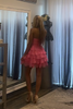 Load image into Gallery viewer, Blue Chiffon A Line Tiered Ruched Short Homecoming Dress with Bow