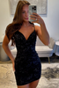 Load image into Gallery viewer, Sparkly Light Blue Jacquard Beaded Tight Short Homecoming Dress