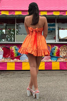 Load image into Gallery viewer, Orange Stain A Line Ruched Short Homecoming Dress with Ruffles