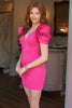 Load image into Gallery viewer, Fuchsia Tight V Neck Short Homecoming Dress with Sleeves