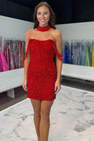 Load image into Gallery viewer, Sparkly Red Tight Beaded Short Corset Homecoming Dress