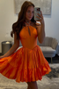 Load image into Gallery viewer, Qrange Satin A Line Halter Short Corset Homecoming Dress with Ruffles
