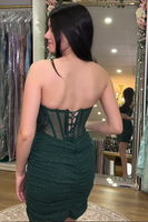 Load image into Gallery viewer, Sparkly Dark Green Tight Ruched Short Corset Homecoming Dress