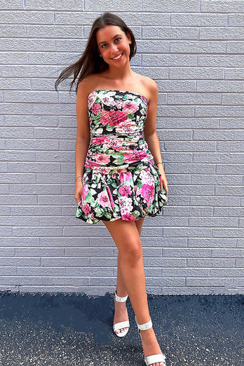 Floral Black Red Bodycon Beaded Short Homecoming Dress