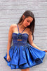 Load image into Gallery viewer, Sparkly Royal Blue Satin A Line Beaded Short Homecoming Dress
