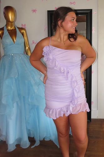 Lilac Chiffon Tight Ruched Short Homecoming Dress