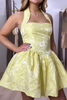 Load image into Gallery viewer, Floral Yellow Satin A Line Short Homecoming Dress