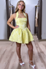 Load image into Gallery viewer, Floral Yellow Satin A Line Short Homecoming Dress