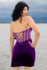 Load image into Gallery viewer, Dark Purple Velvet Tight Ruched Short Corset Homecoming Dress