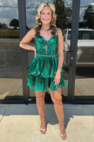 Load image into Gallery viewer, Green Metallic A Line Ruffled Short Homecoming Dress with Keyhole