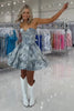 Load image into Gallery viewer, Floral Grey Blue A Line Ruffled Short Corset Homecoming Dress
