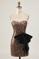 Load image into Gallery viewer, Sparkly Brown Leopard Tight Sequins Short Homecoming Dress