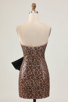 Sparkly Brown Leopard Tight Sequins Short Homecoming Dress