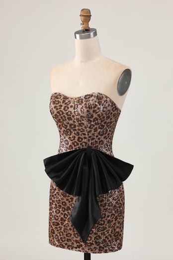 Sparkly Brown Leopard Tight Sequins Short Homecoming Dress