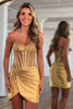 Load image into Gallery viewer, Sparkly Gold Satin Bodycon Beaded Short Corset Homecoming Dress