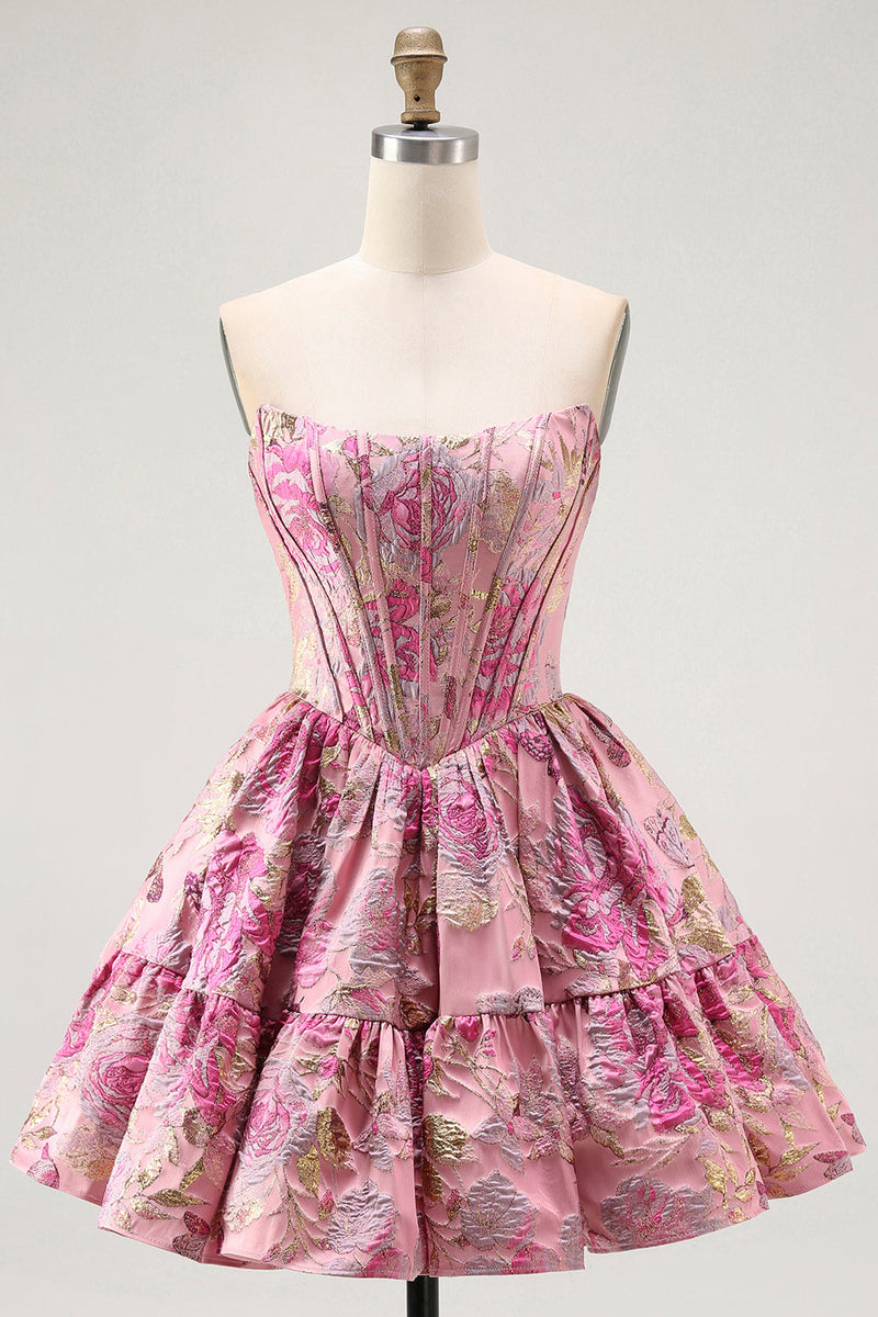Load image into Gallery viewer, Blush A Line Fluffy Off the Shoulder Short Corset Homecoming Dress