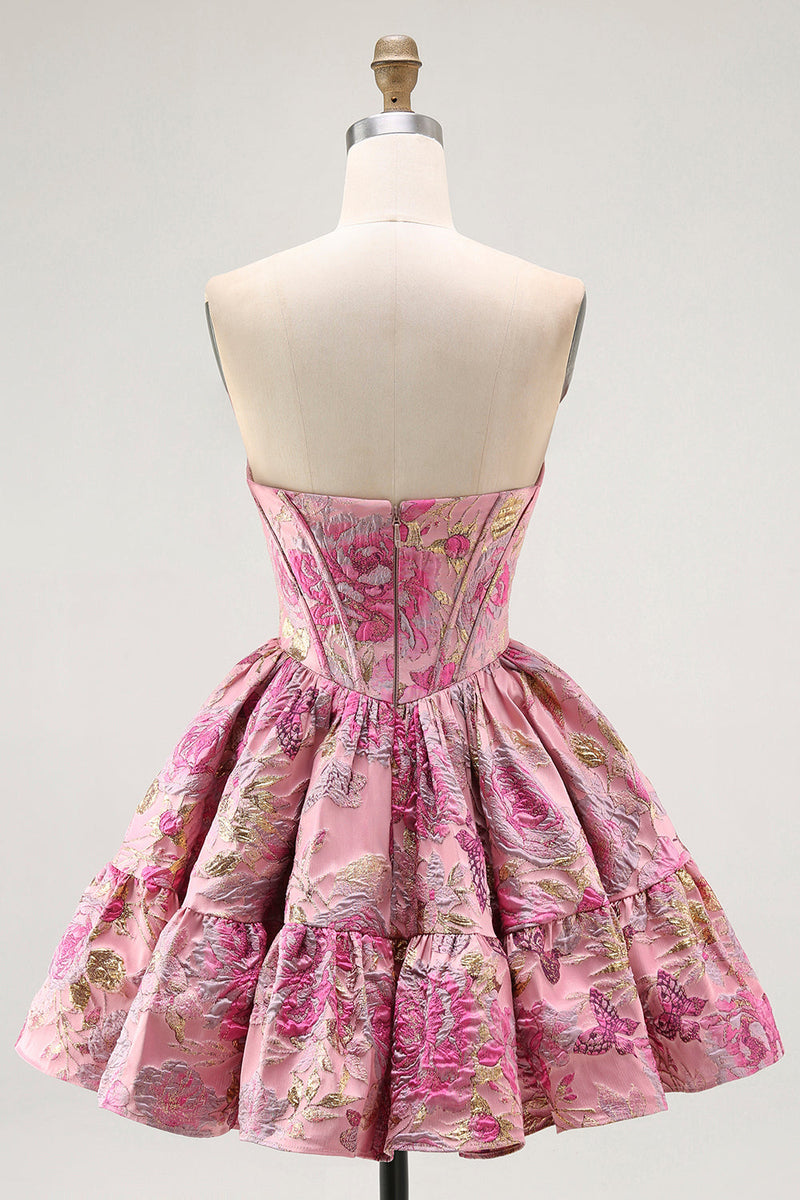 Load image into Gallery viewer, Blush A Line Fluffy Off the Shoulder Short Corset Homecoming Dress
