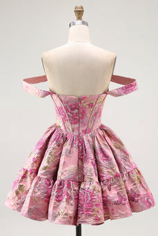 Blush A Line Fluffy Off the Shoulder Short Corset Homecoming Dress