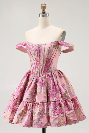 Blush A Line Fluffy Off the Shoulder Short Corset Homecoming Dress